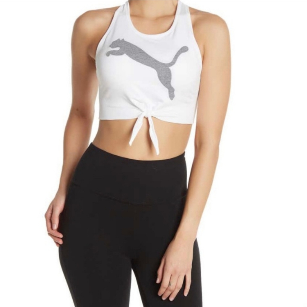 PUMA Seamless Knot Front Tie Sports Bra In white